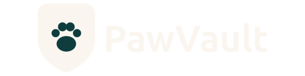 PawVault badge with wordmark, light version